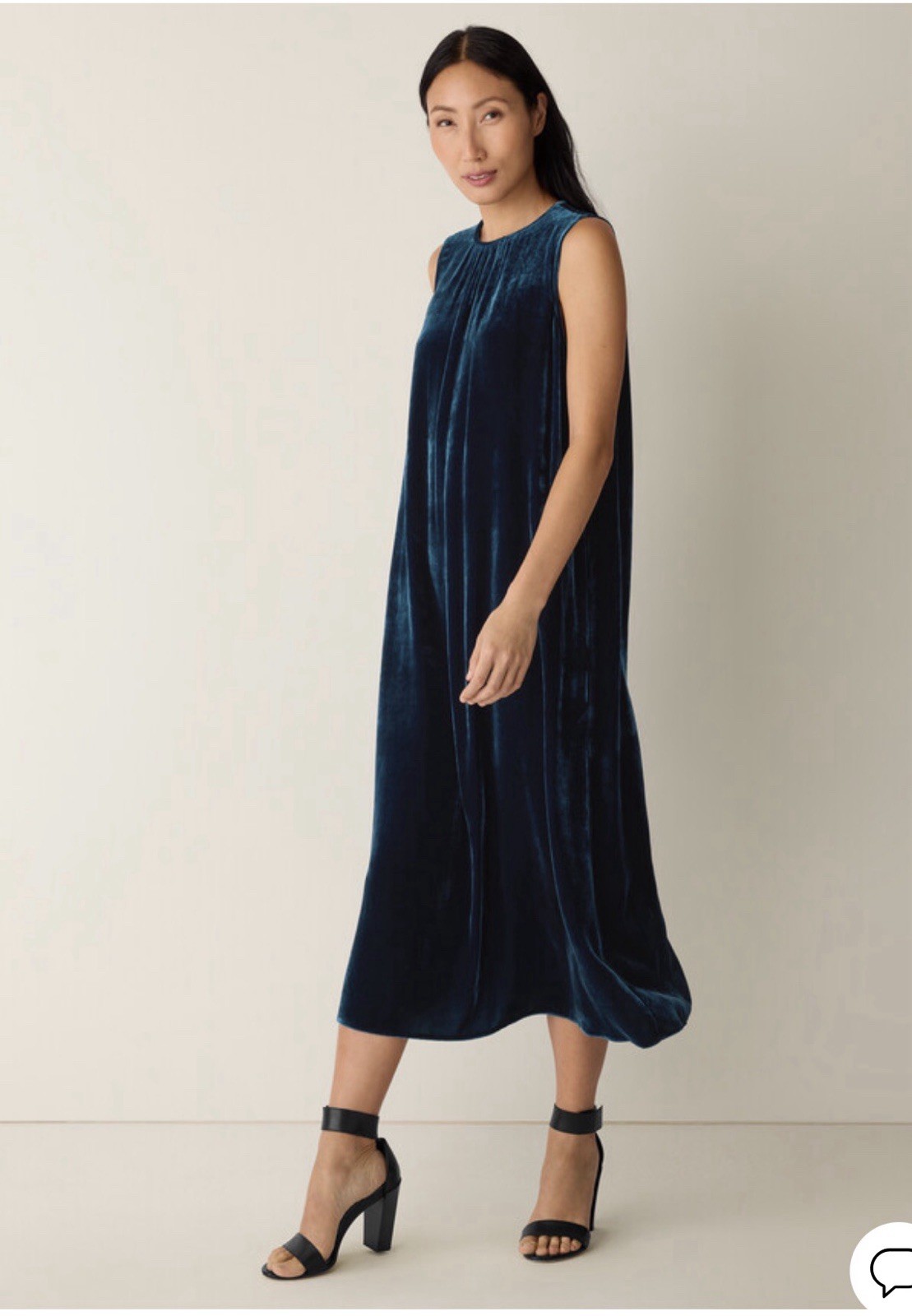 Eileen Fisher Ink Blue Velvet Midi Dress SzL Sleeveless Minimalist NWT $378