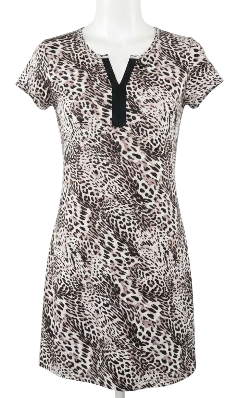 Anne Klein Dress Womens L Brown Animal Print A-Line T-Shirt Dress Knee Length