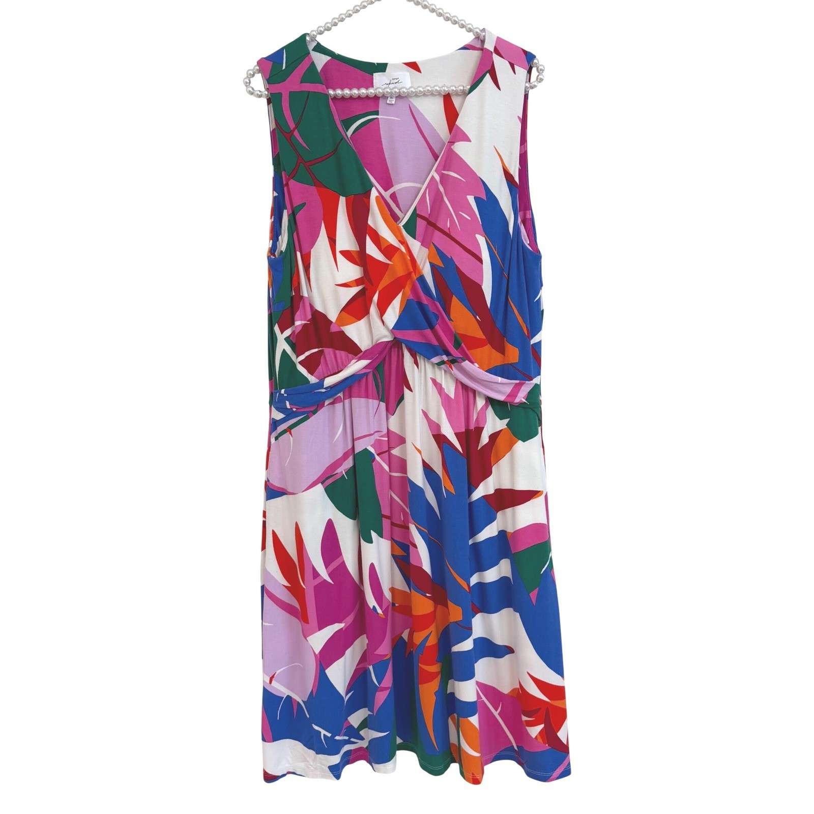 Soma WKND Sleeveless Tropical Leaf Twist Front V-Neck Medium Support Dress XL