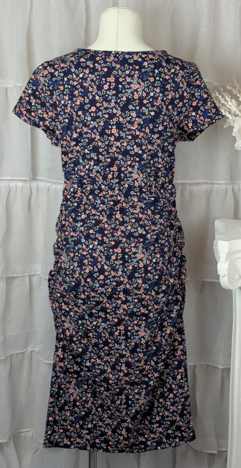 Isabel Maternity by Ingrid & Isabel Blue Floral Short Sleeve Midi Dress L NWT