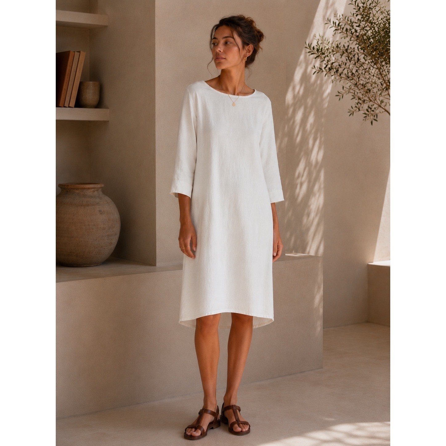 Elizabeth Suzann Parabola Dress Women XXS White 100% Linen hi-Low Midi Oversize