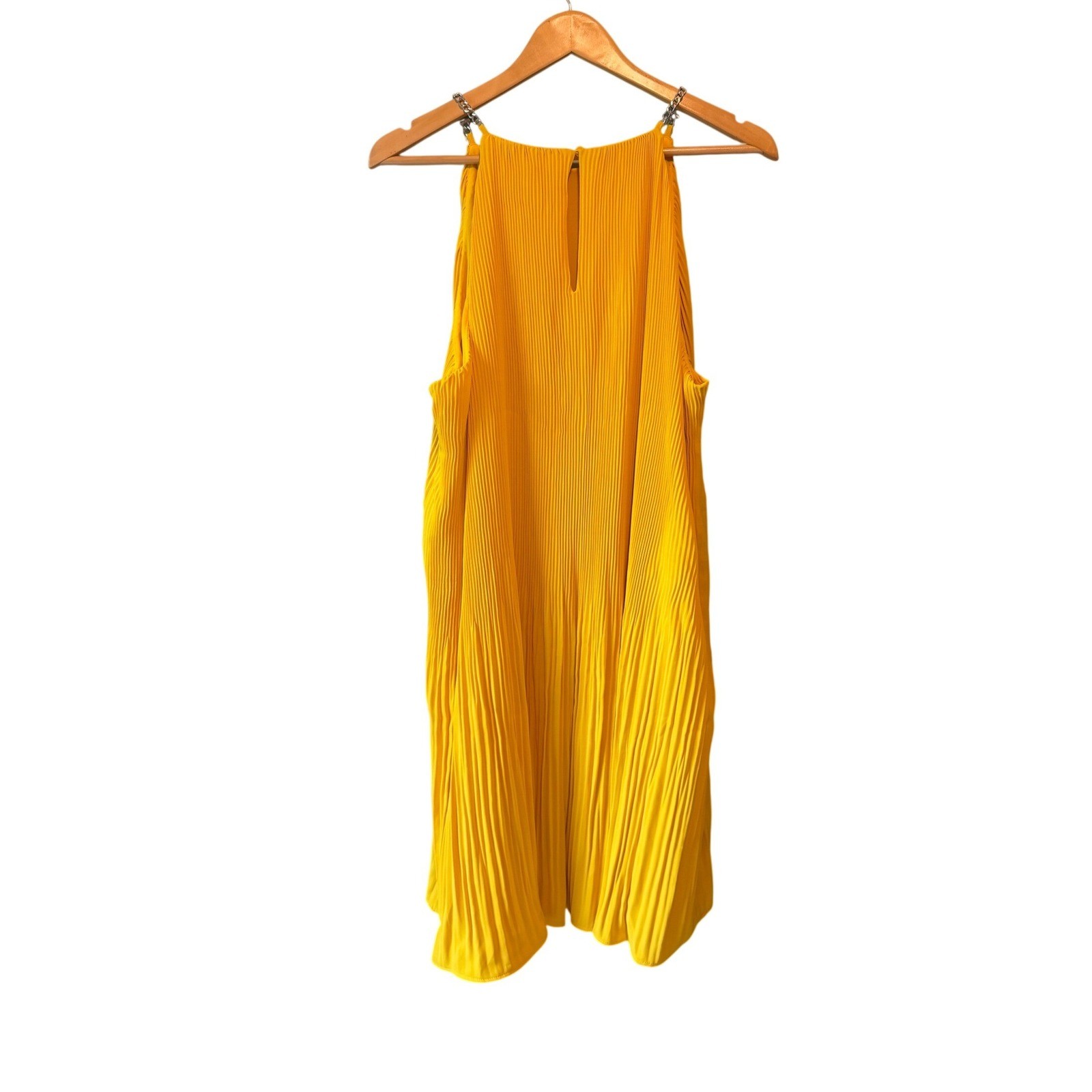 Michael Michael Kors Yellow Pleated Halter Dress MK Chain Link Mini XL NWT
