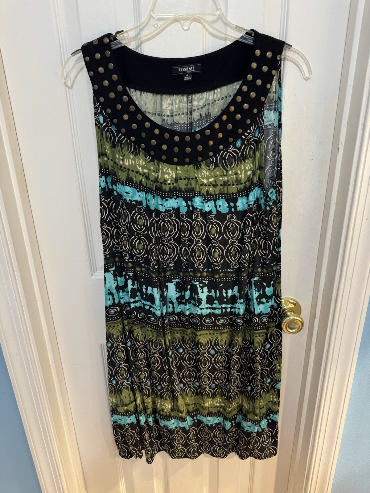 Elementz Woman’s Dress/ Size 1X/ Sleeveless Boho Studded Neckline Lightweight