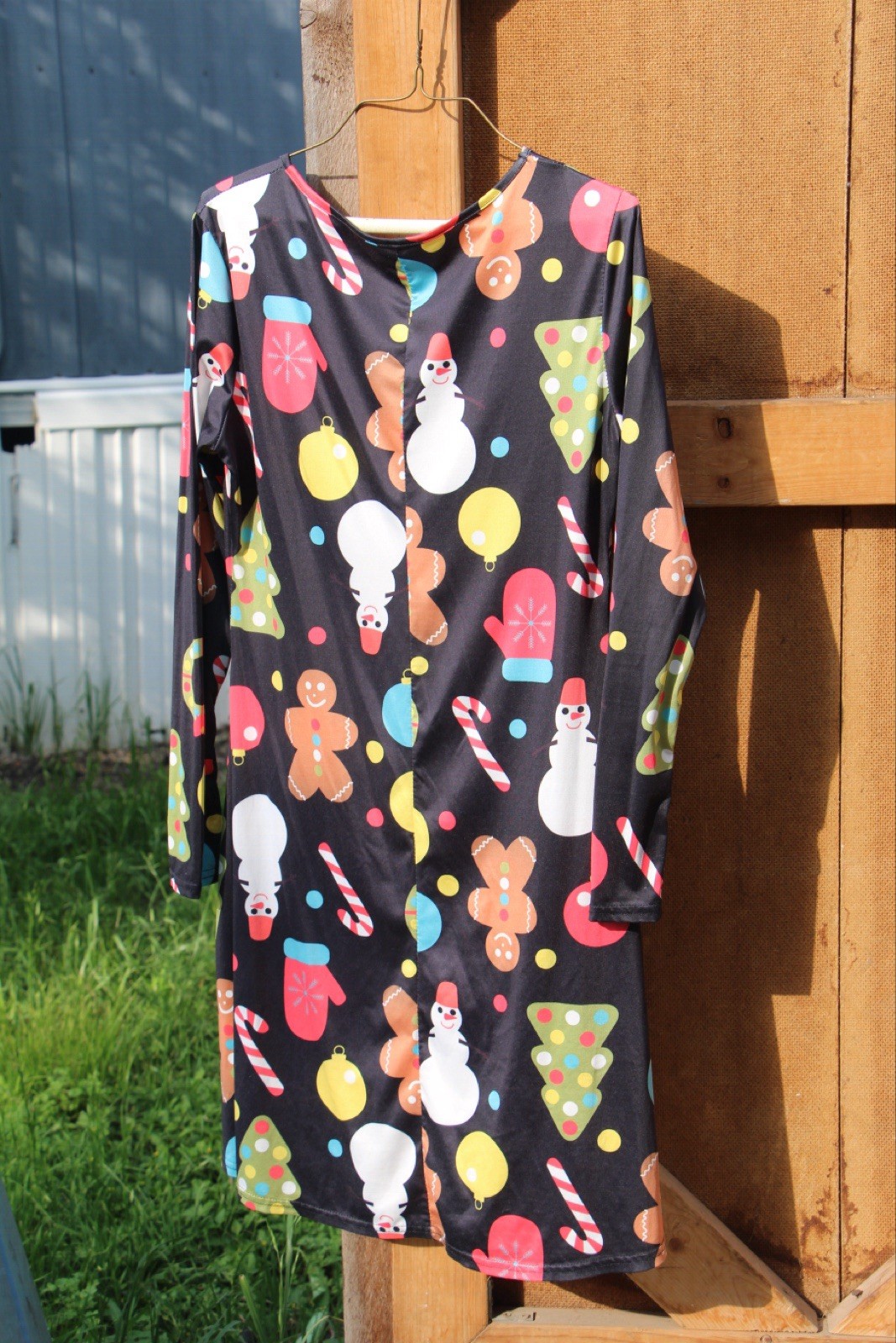 Christmas Santa Dress Stars Size Large Black Red Stretchy