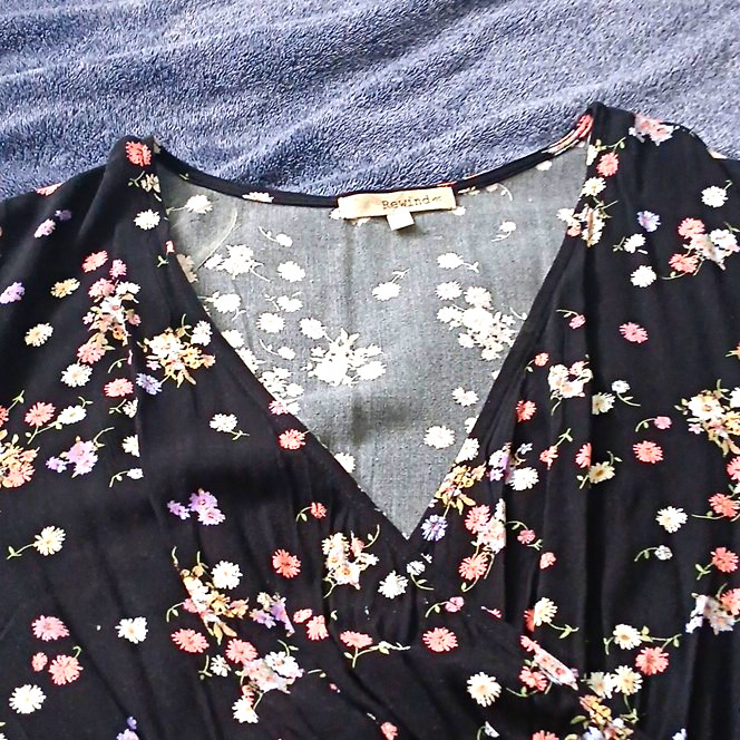 Rewind Black Floral V-Neck Mini Wrap Dress Flutter Short Sleeve Ruffle XXL