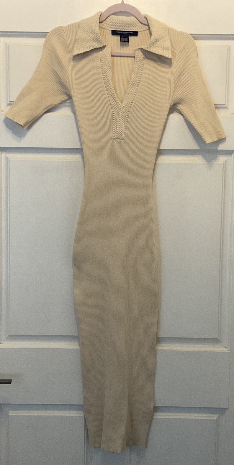 French Connection Dress Small Full Length Knit Ivory NWOT