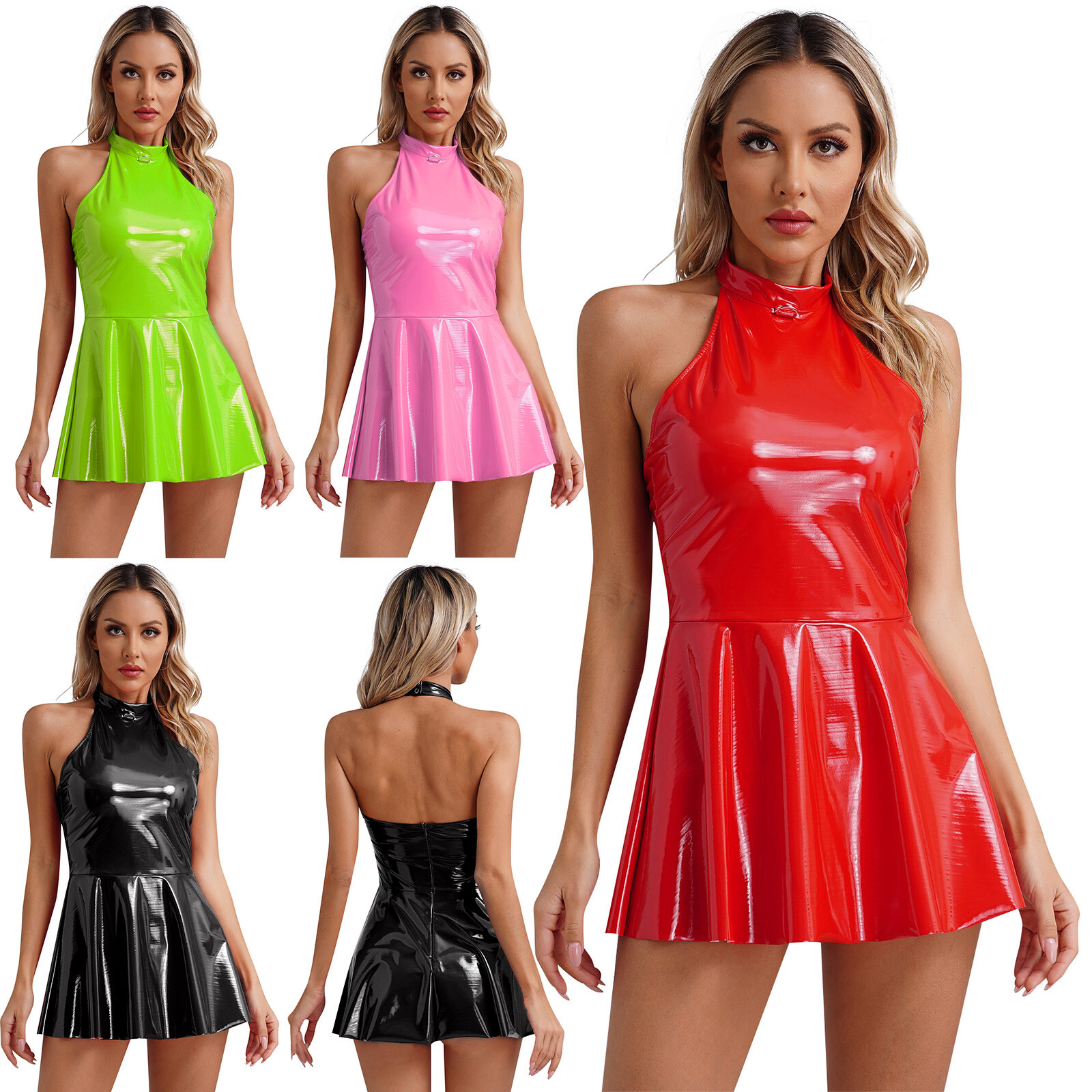 Womens Dresses Performance Dress Backless Skirt Back Zipper Dancewear Metallic