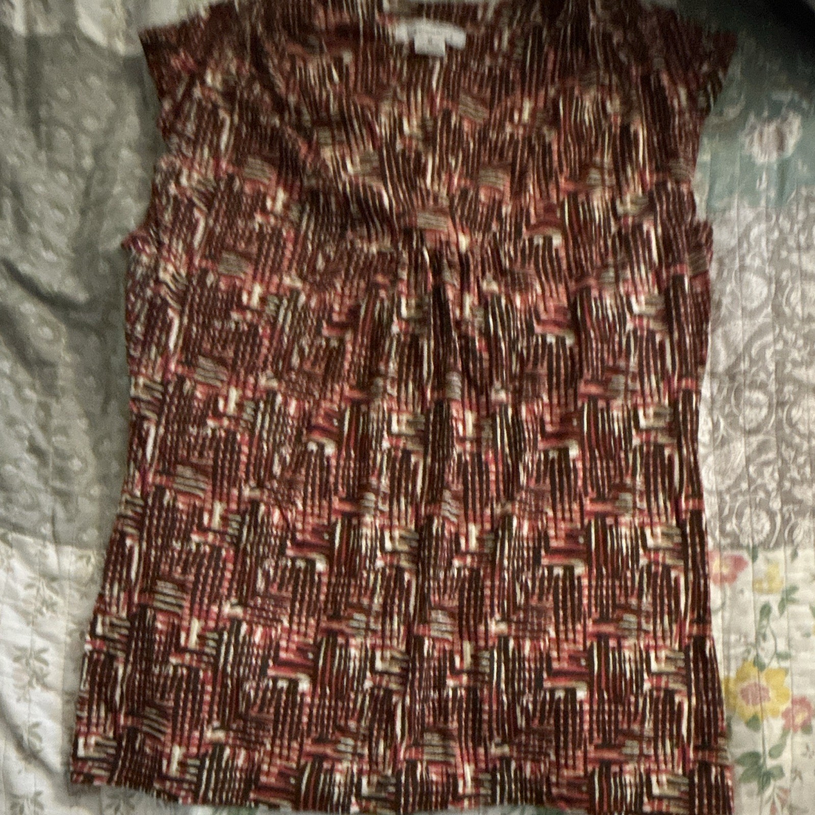 Liz Claiborne Women’s M Strapless Shift Dress Abstract Red/Black/White Smocked