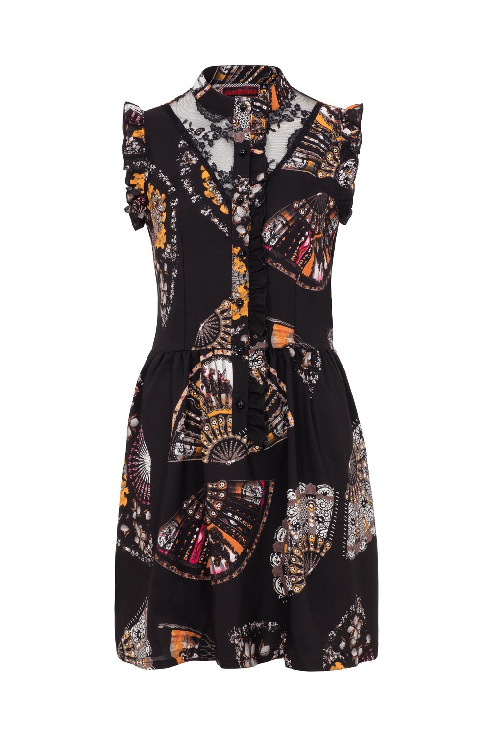 JAWBREAKER VINTAGE RETRO LEATHAL DEADLY FAN DANCE HIGH NECK MINI DRESS DRA8199