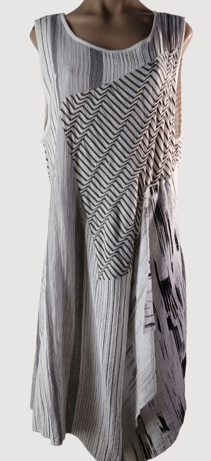 Radzoli Sleeveless Black White Patchwork Panel Tiered Dress XL Asymmetrical