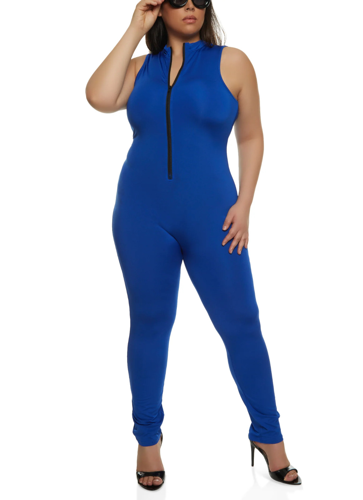 Plus Size Royal Blue Spandex CAT SUIT Jumpsuit w/front zipper. Plus Size 2XL.