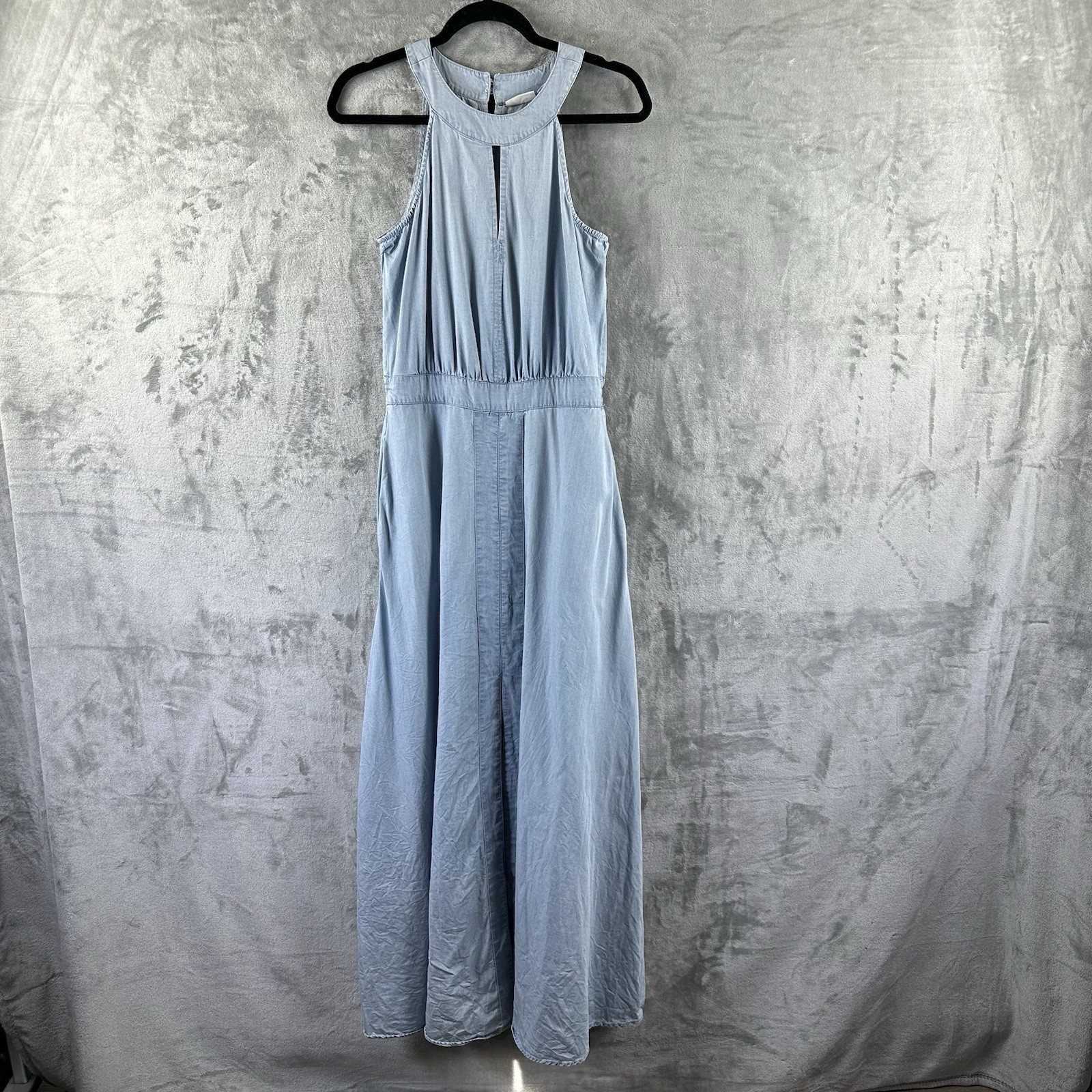 New York & Company Eva Mendes Maxi Dress Women’s M Chambray Blue Halter Neck