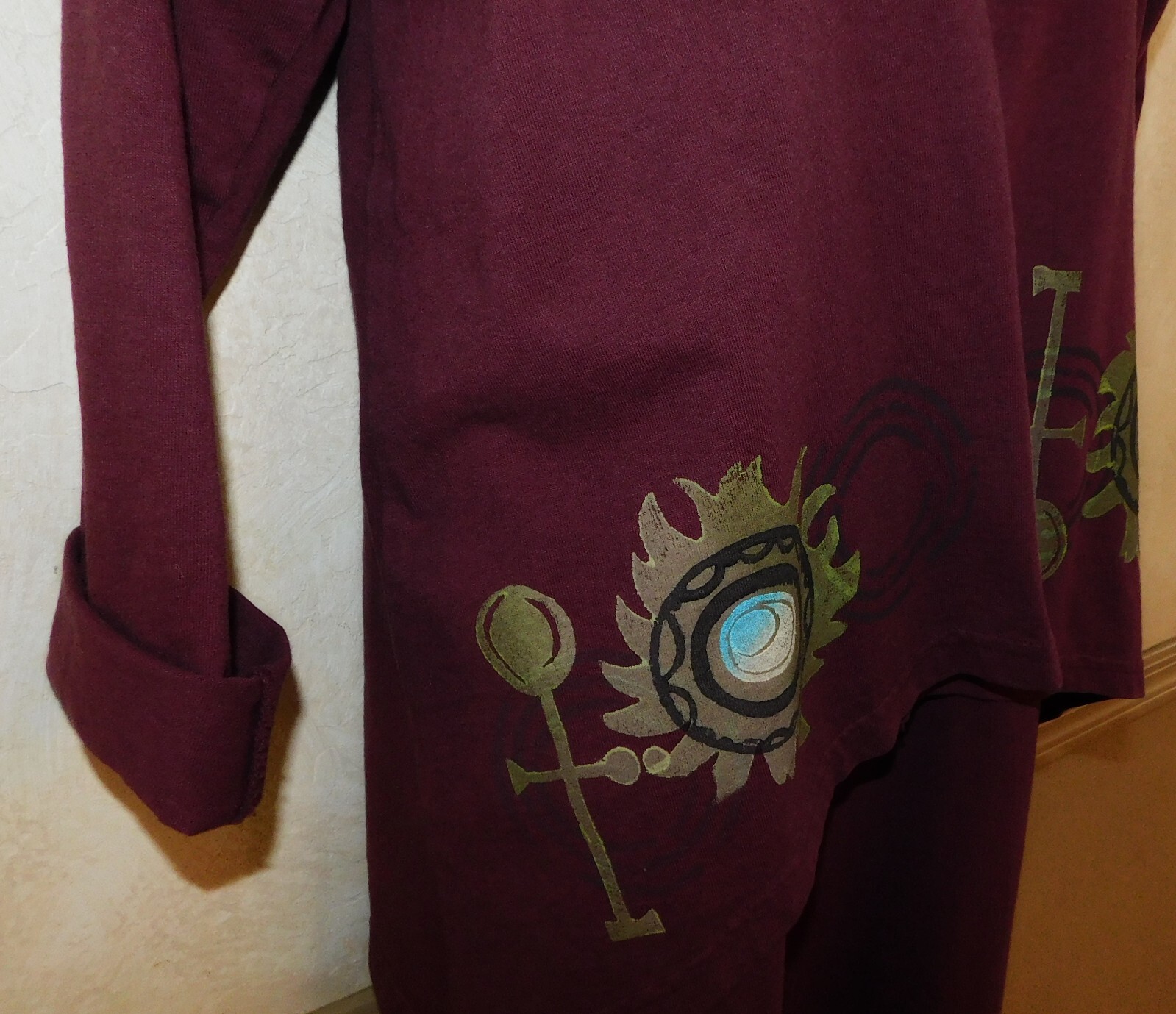 New Age Dress & Jacket Hand painted Sun & Egyptian Ankh sz S Boho