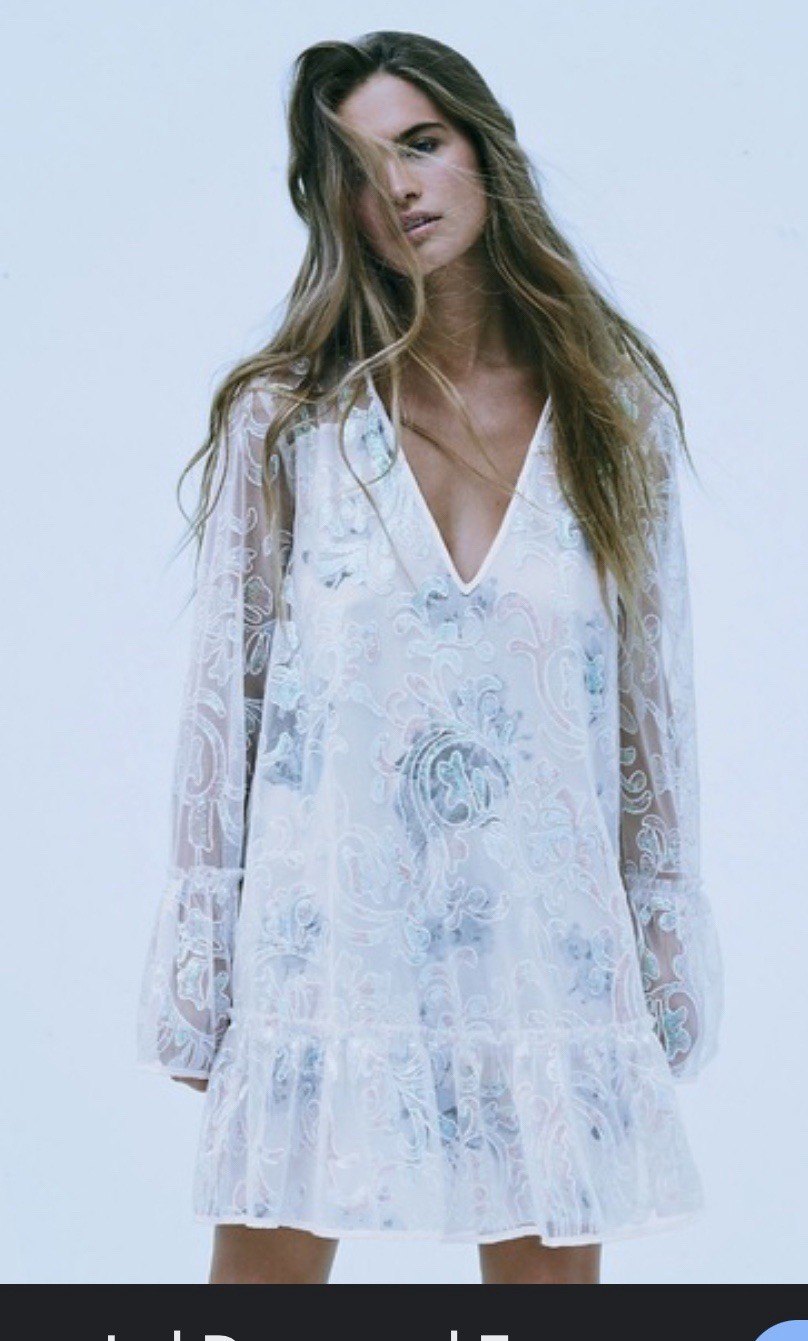Free People Falling Flowers Frock Dress S Small Sequins Mini Long Sleeve LKNU!