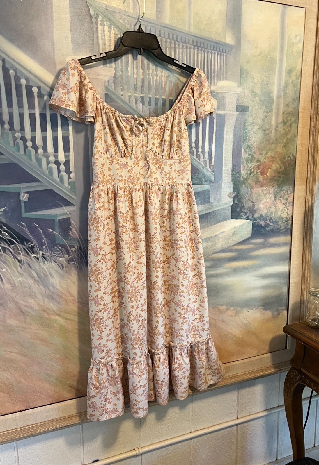 Women’s Floral Midi Dress Milkmaid Smocked Waist Size Small Arizona Jean Co
