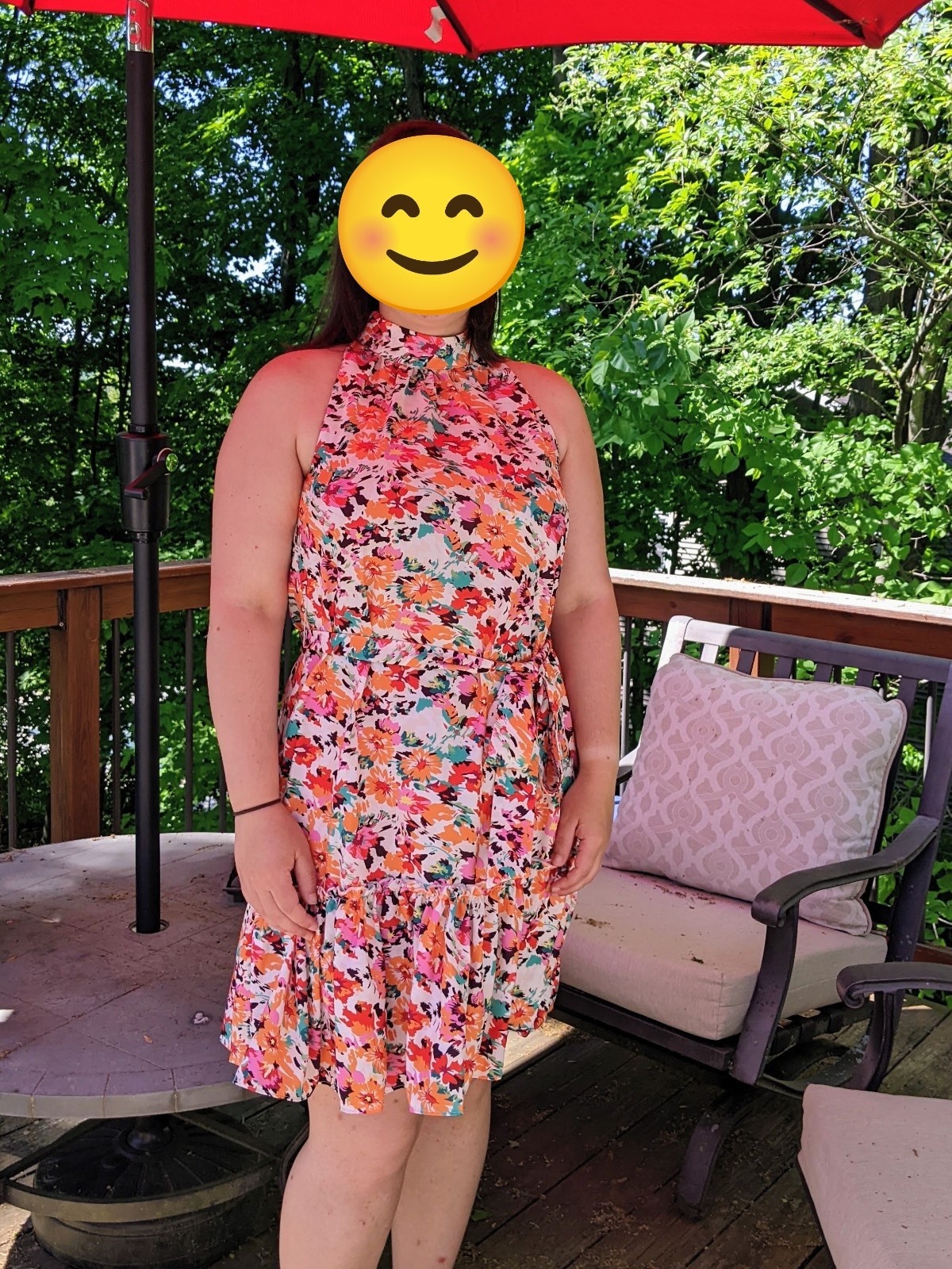 Sam Edelman Size 10 Multicolor Floral High Neck Sleeveless A-Line Tie Dress