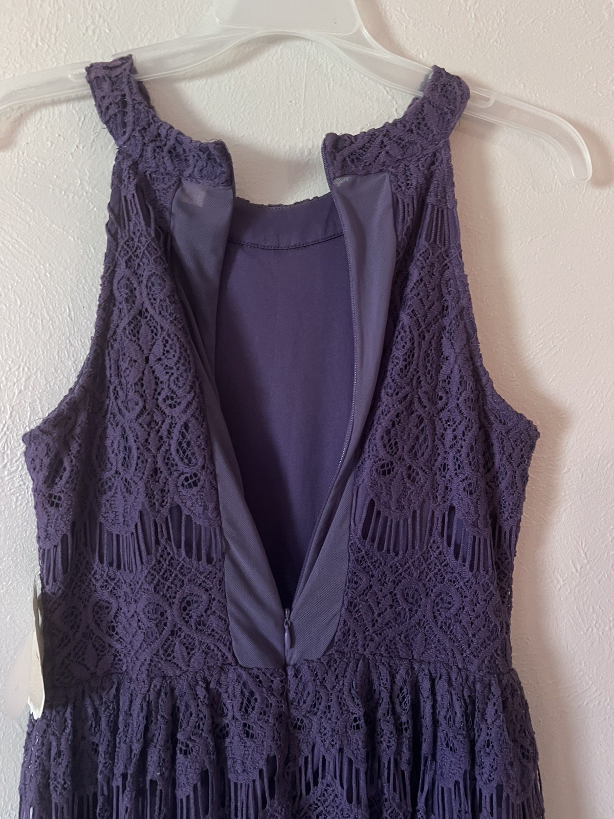 NWT Altar’d State Dark Purple Lace Halter-neck Skater Dress Lace Overlay Size S