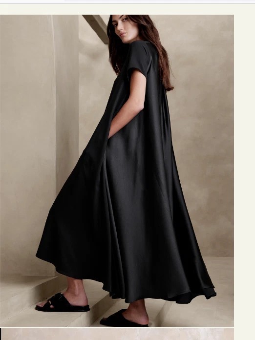 Banana Republic AURELIA CREPE & SATIN MAXI DRESS,BLACK SIZE XSP XS P #755269 Z09