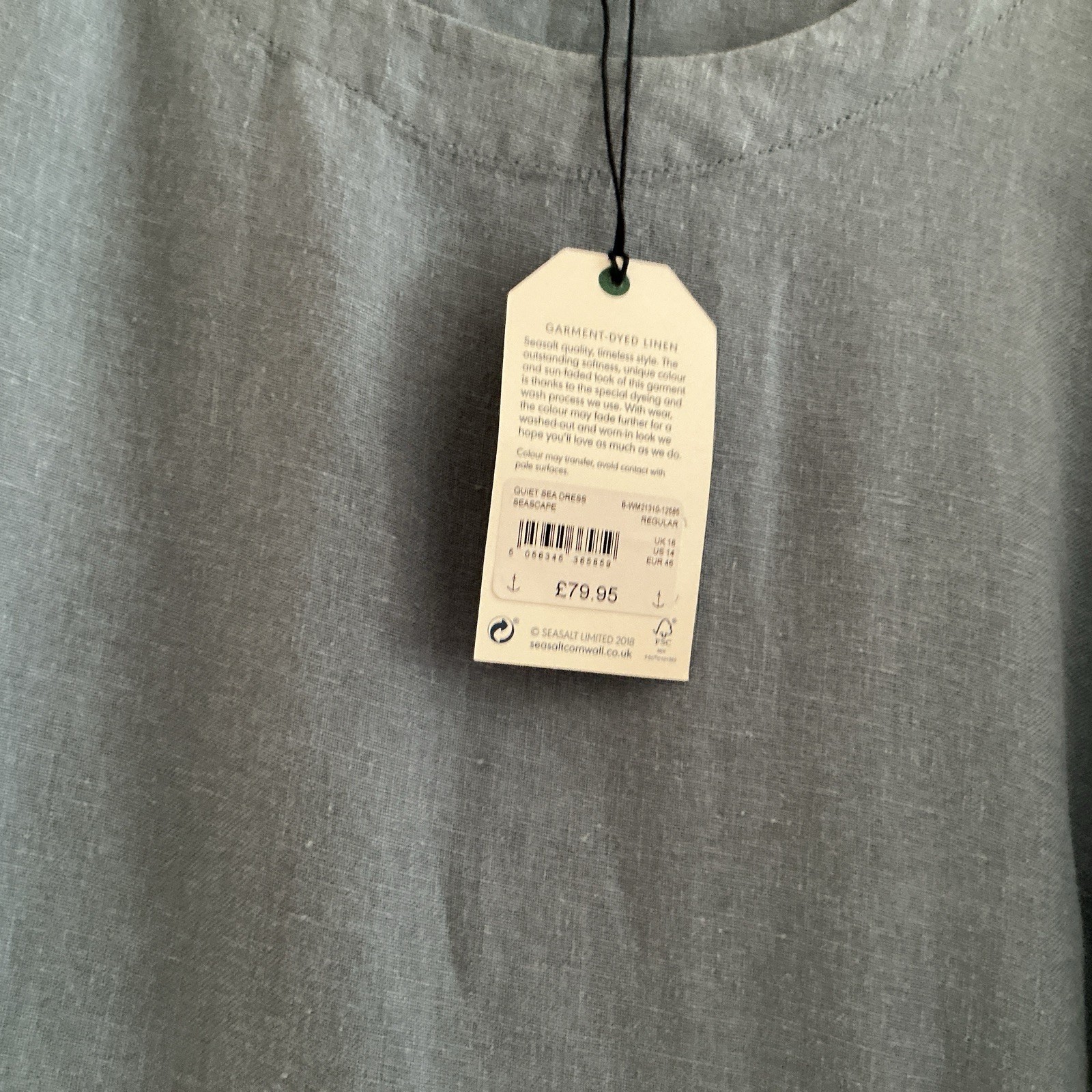 SEASALT LIGHT BLUE LINEN “QUIET SEA DRESS” Size 18 new
