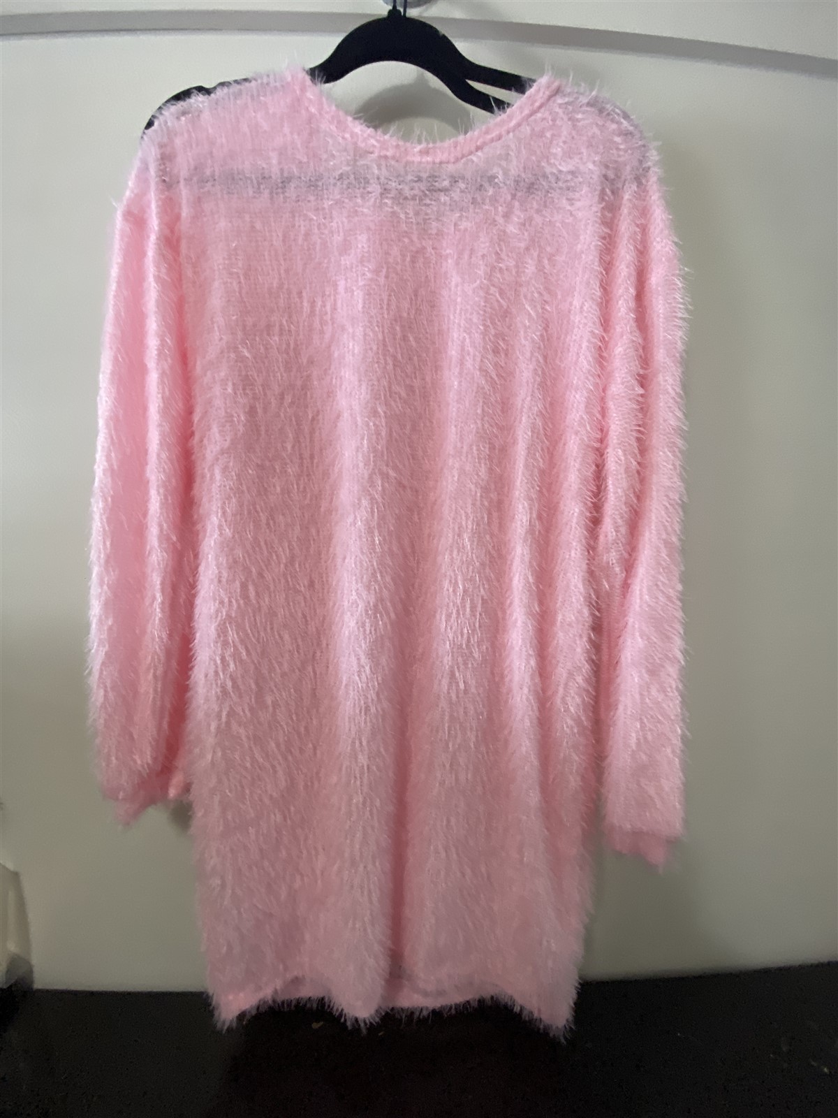 Women’s Lightweight Pink Fuzzy Midi Dress Long Shirt Long Sleeve Size Large