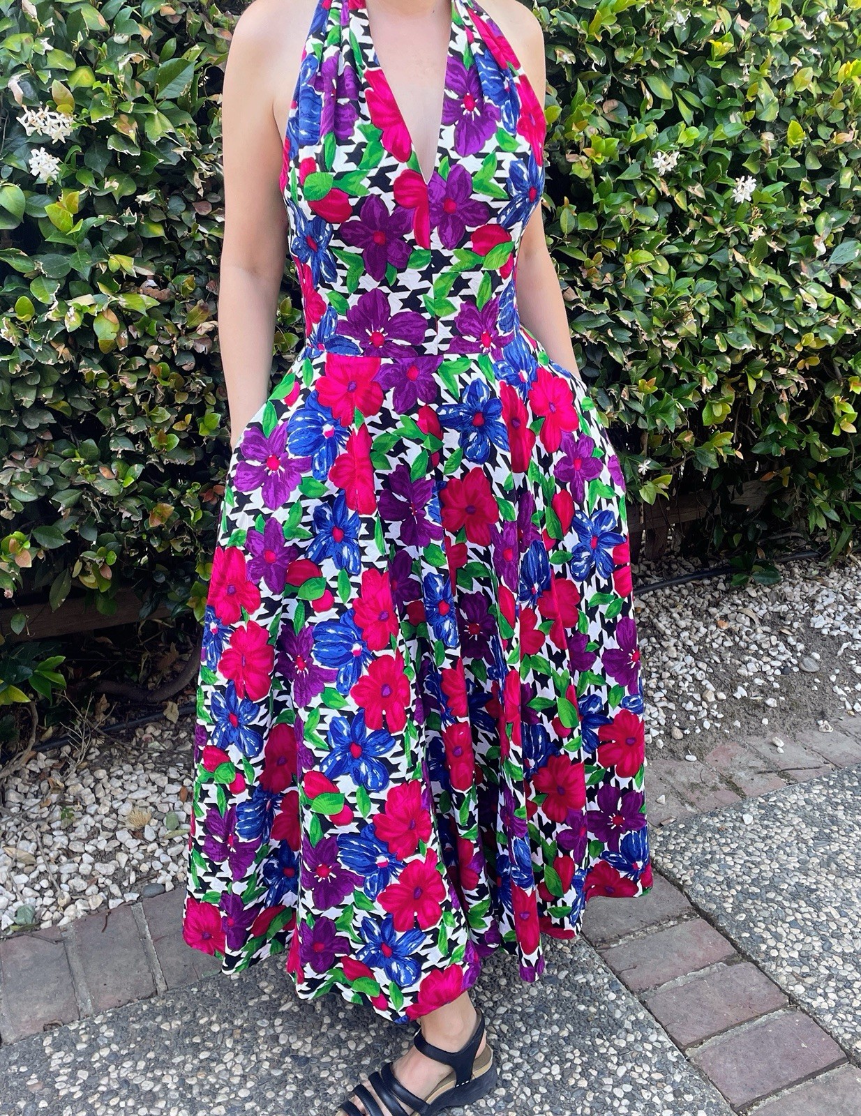 VTG 1980s A.J. Bari 100% Cotton Halter Floral Retro Sz 8