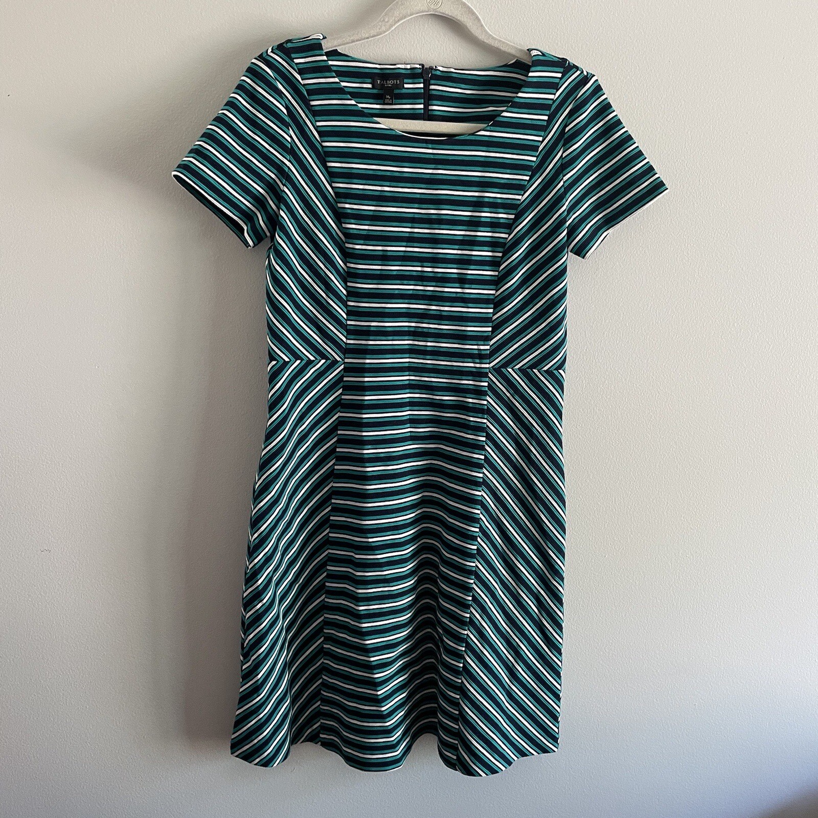 Talbots Women MP Multicolor Textured Stripe Short Sleeve Fit & Flare Dress