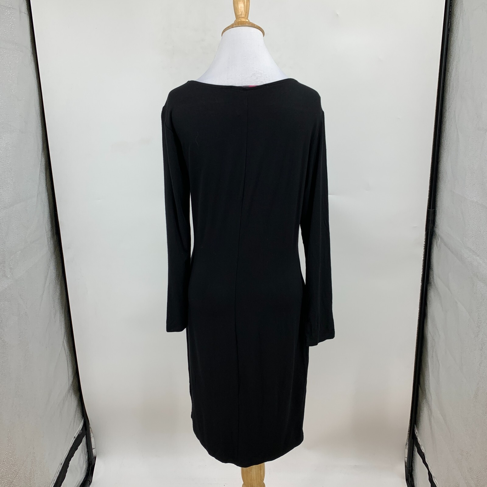 Fraiche By J Dress Womens M Medium Black Asymmetrical Neck Long Sleeve Stretch