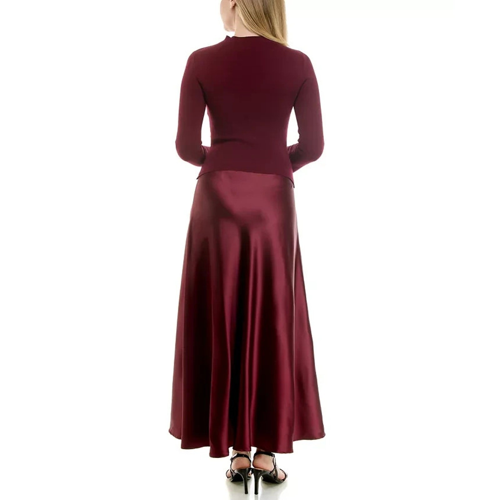 Taylor Satin Twofer A-Line Sweater Dress In Burgundy Size XS Stretchy