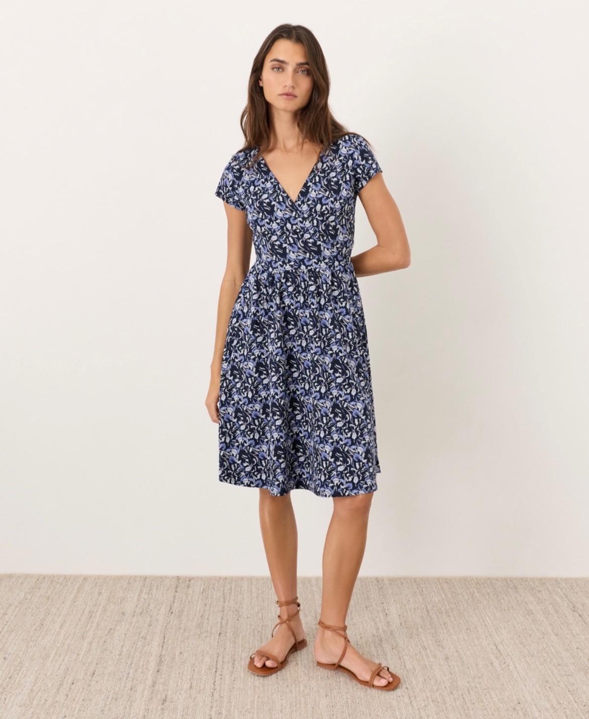 New Pact Organic Cotton Floral Fit & Flare Crossover Dress Floral Blue Size M
