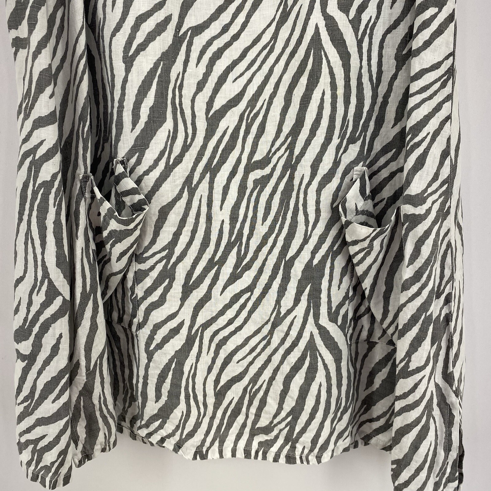 Match Point USA 100% Linen Shift Dress Small Zebra Stripe Sleeveless Flowy Beach