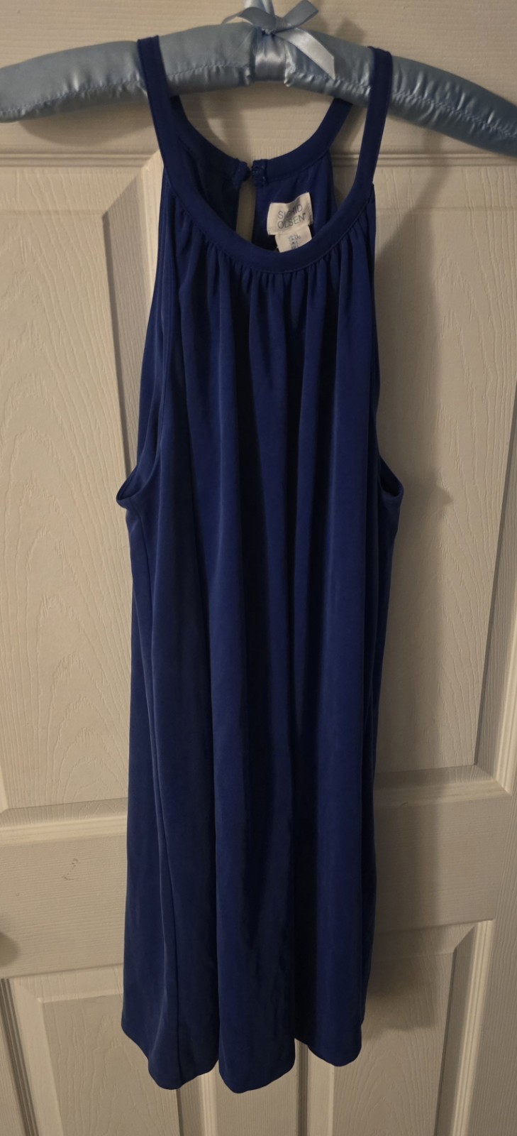 Sigrid Olsen Sz L High Neck Halter Swing Mini Dress Ocean Blue Keyhole Back