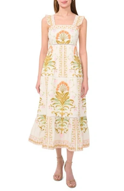 CeCe Print Pintuck Sleeveless Lined Midi Dress Women’s 14 New Ivory Pullover
