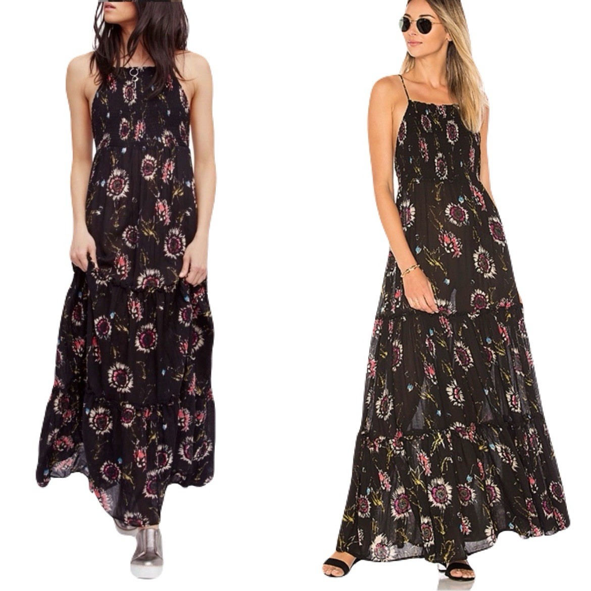 Intimately Free People Black Floral ‘Garden Party’ Smocked Maxi Dress, Size M
