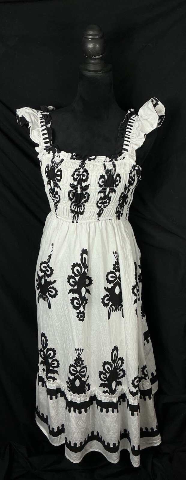 Umgee Black & White Abstract Print Chic Sleeveless A-Line Midi Sundress M