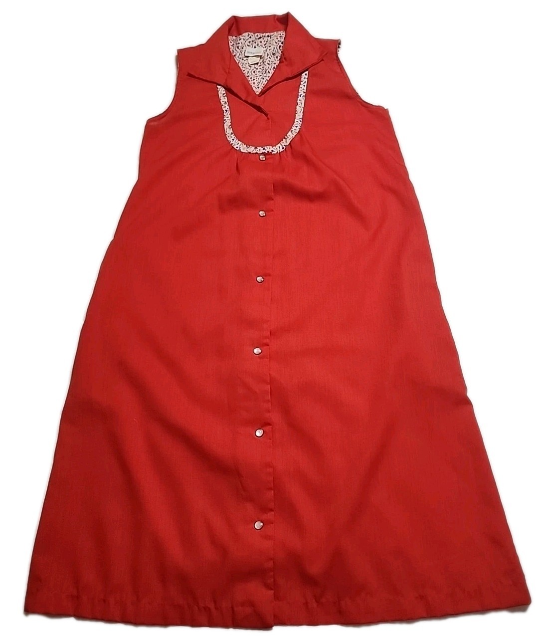VTG House Chore Dress 60s/70s Pearl Snaps Red Pockets Cotton Blend U.S.A