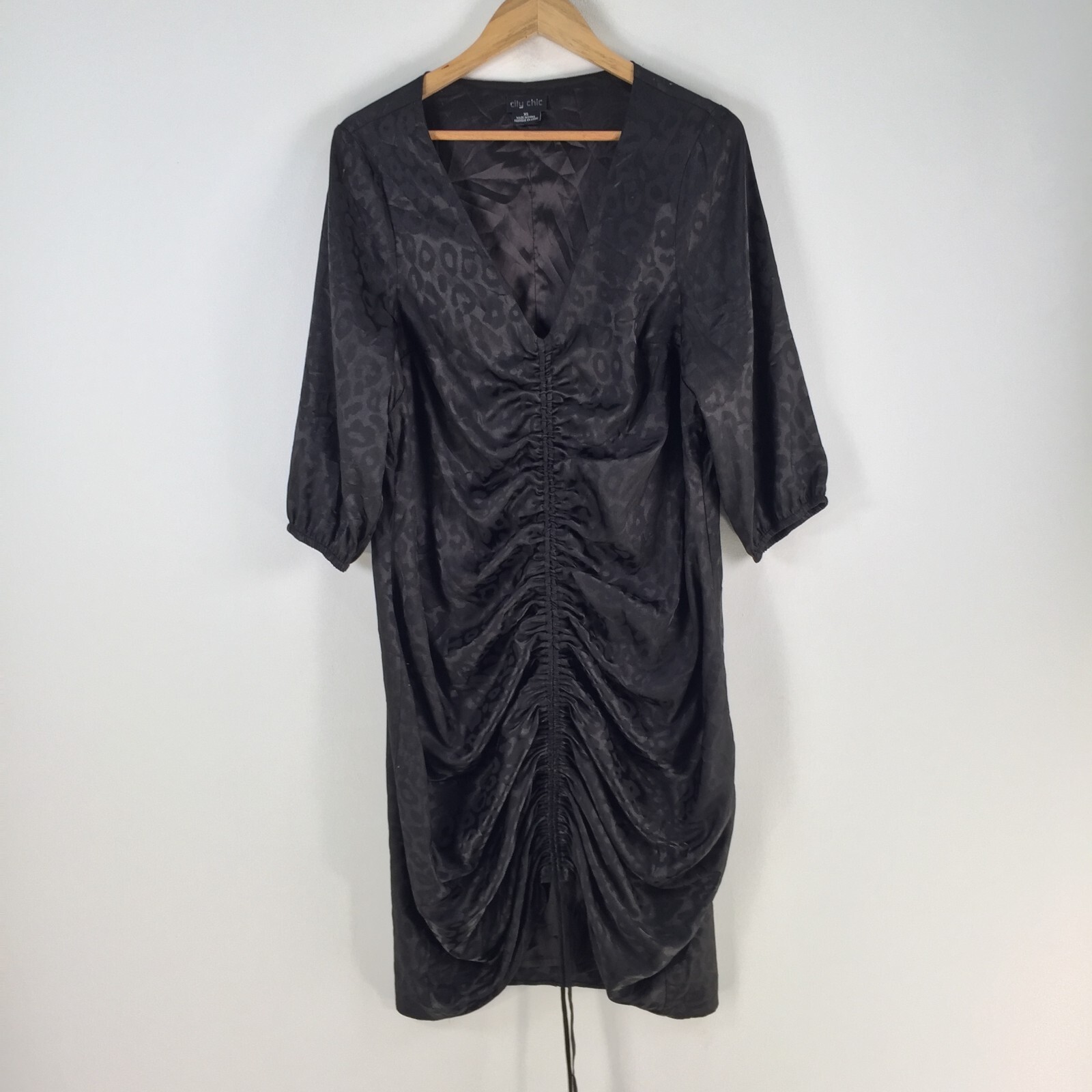 City CHic womens dress plus size XS black pencil gathered ruched leopard 095176