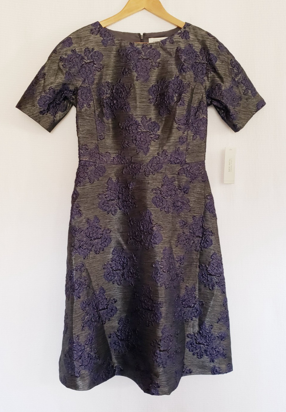 Rickie Freeman Teri Jon Metallic Floral Jacquard Sheath Dress Size 6 MSRP $490
