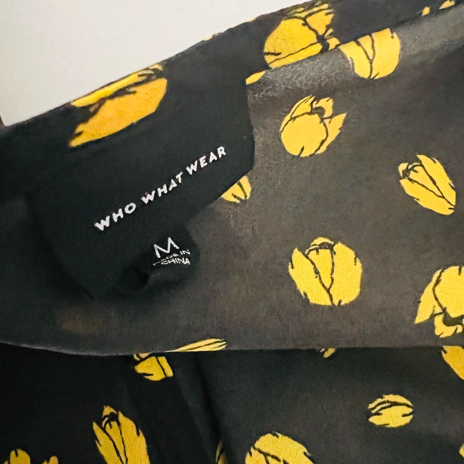 Who What Wear Floral Print Shark Bite Hem Midi Dress Size M Medium Yellow Black