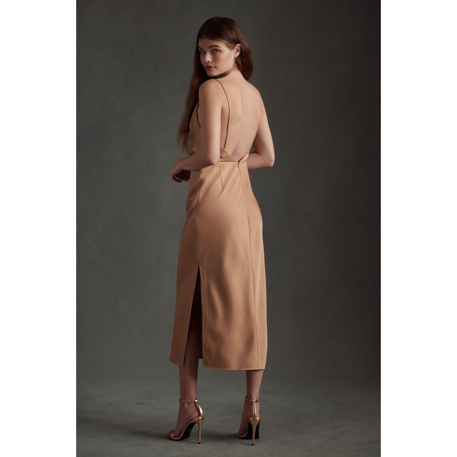 BHLDN August Satin Charmeuse Midi Dress Neutral Size US 8