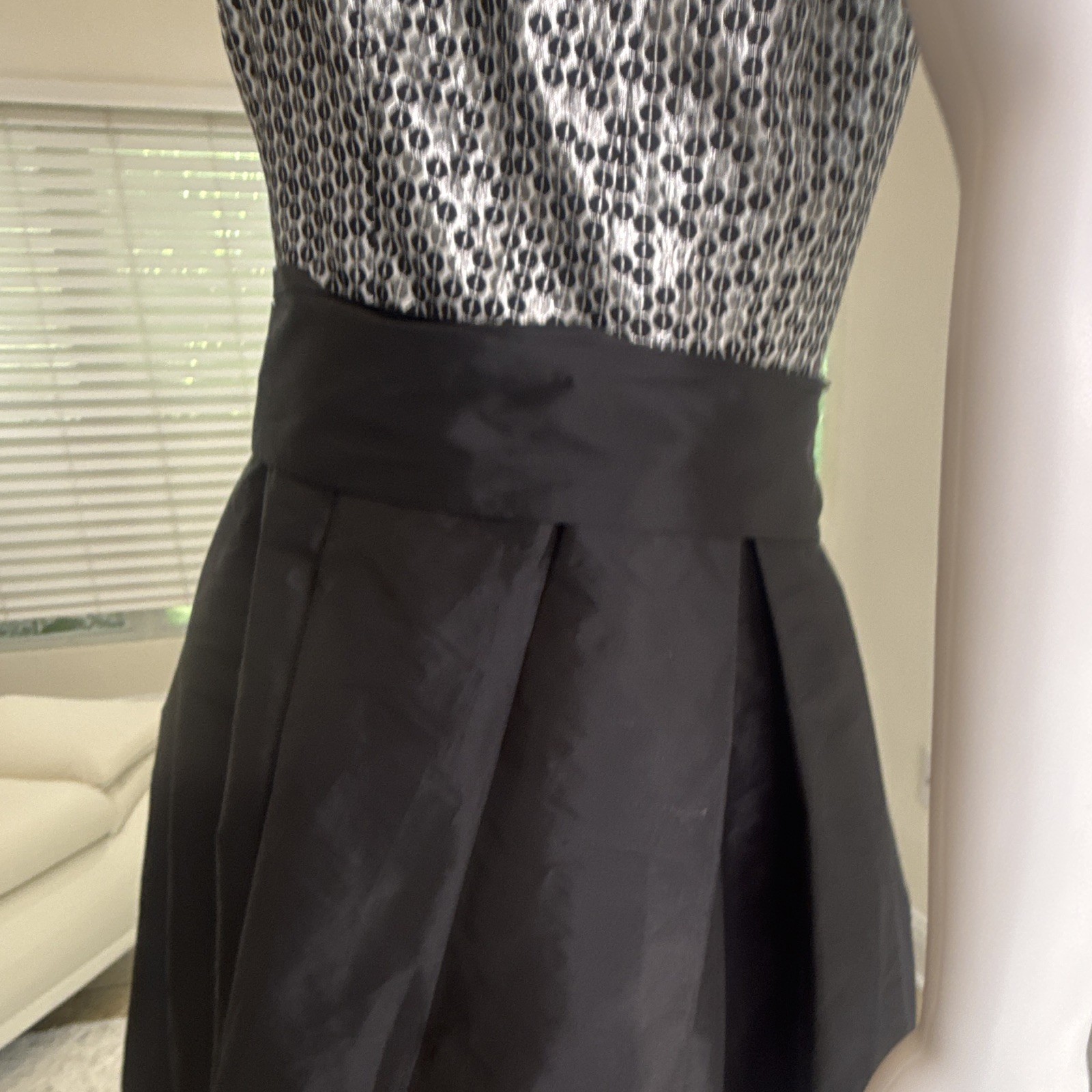 Alexia Admor Black Silver Geometric Jacquard Fit & Flare Pocket Cocktail Size M