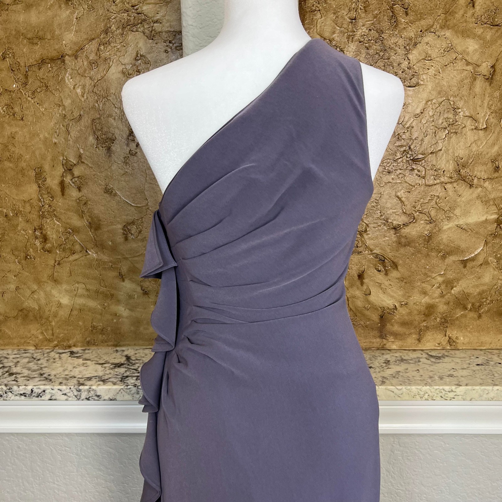 St John Couture One Shoulder Draped Maxi Gown Dress Size 2 Purple Silk Lined
