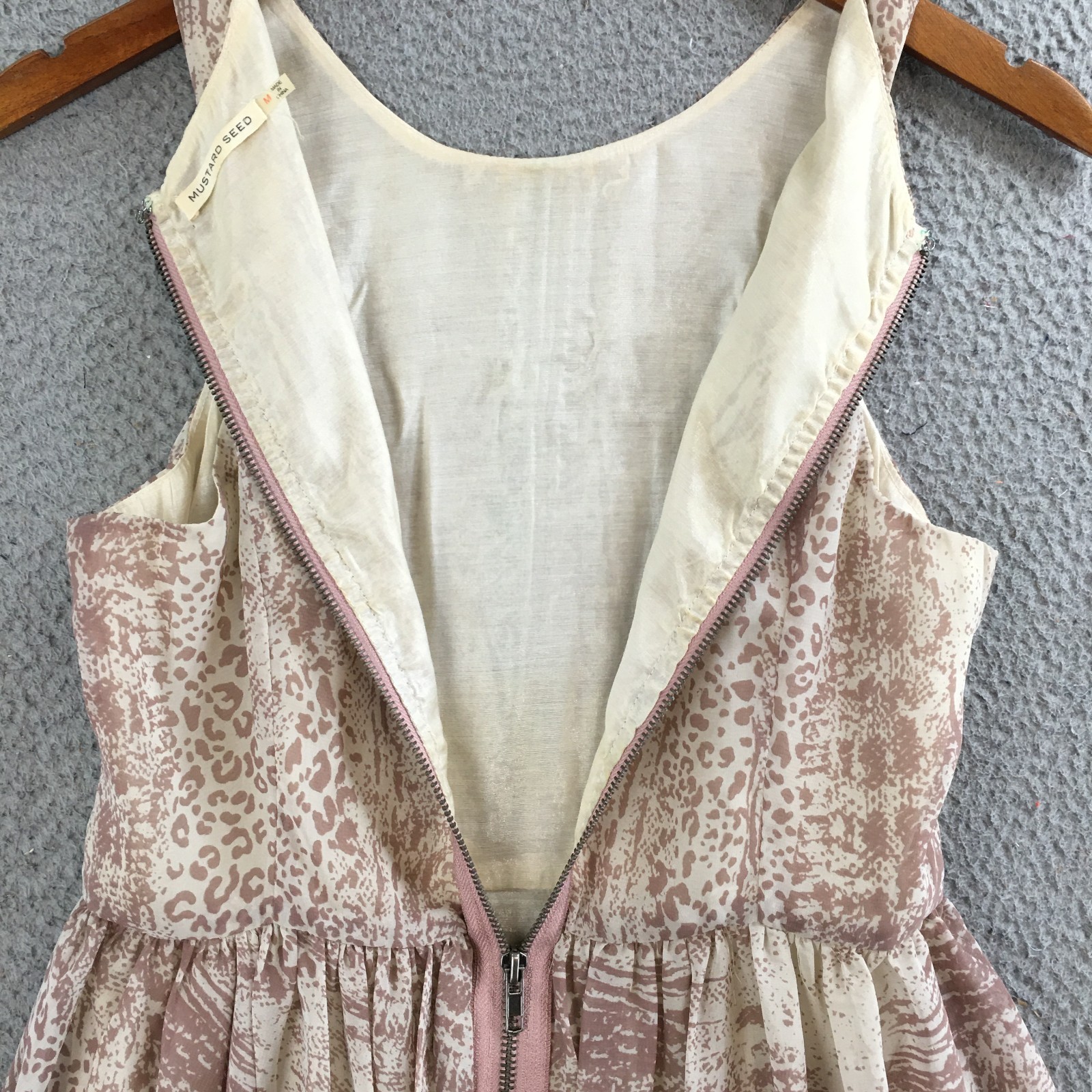 Mustard Seed Asymmetrical Draped Dress Womens M Sleeveless Snake Print Beige