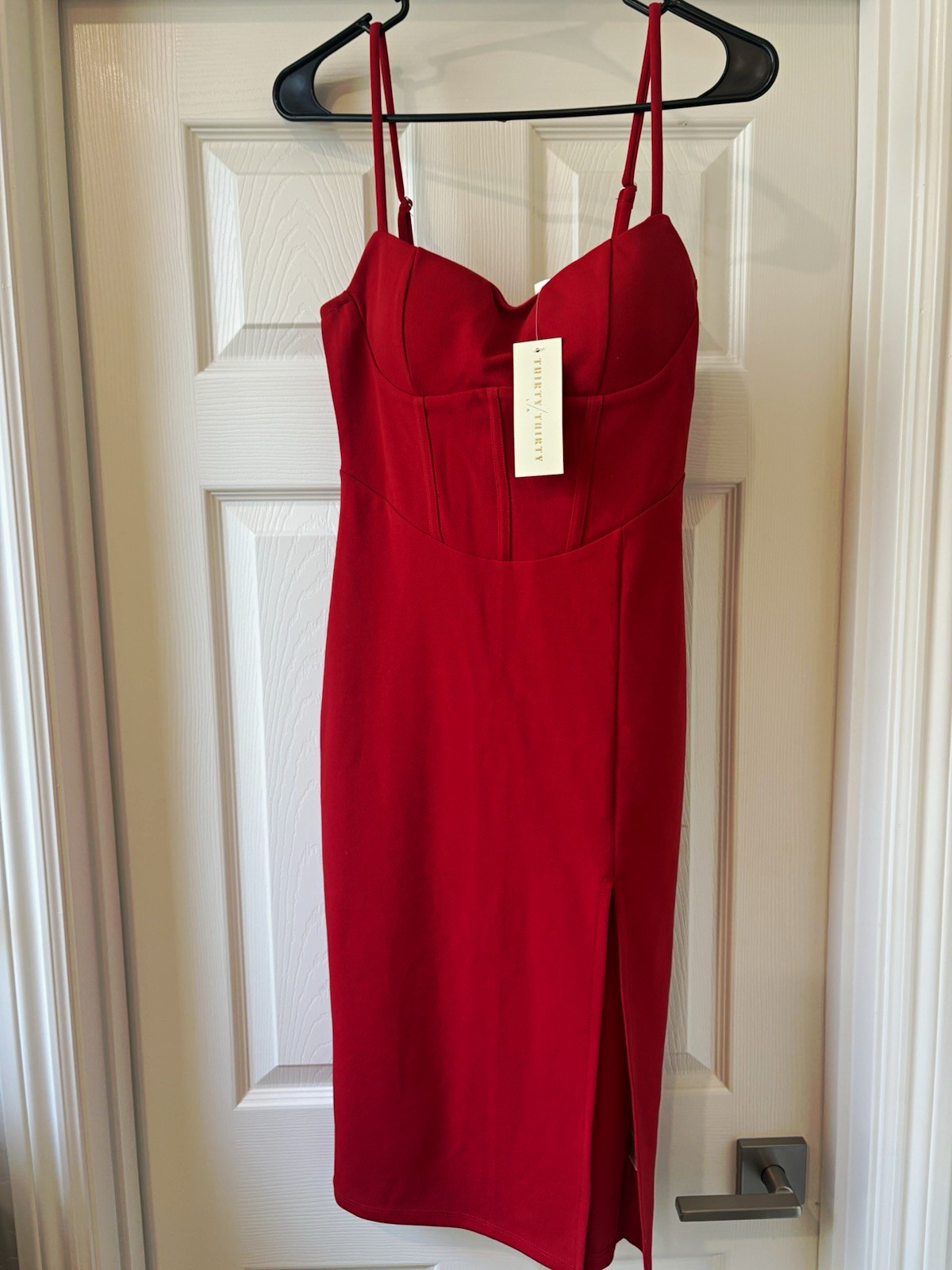 Thirty LA Red Solid Bodycon Strappy Sleeveless Midi Dress Size L