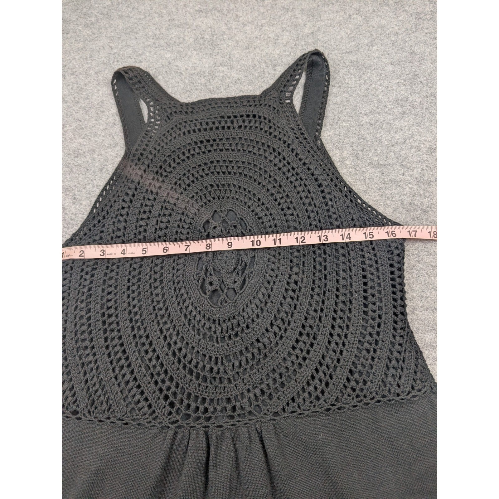 Dakini Black Knit Sleeveless Dress Crochet Back Medallion V-Neck Womens Large
