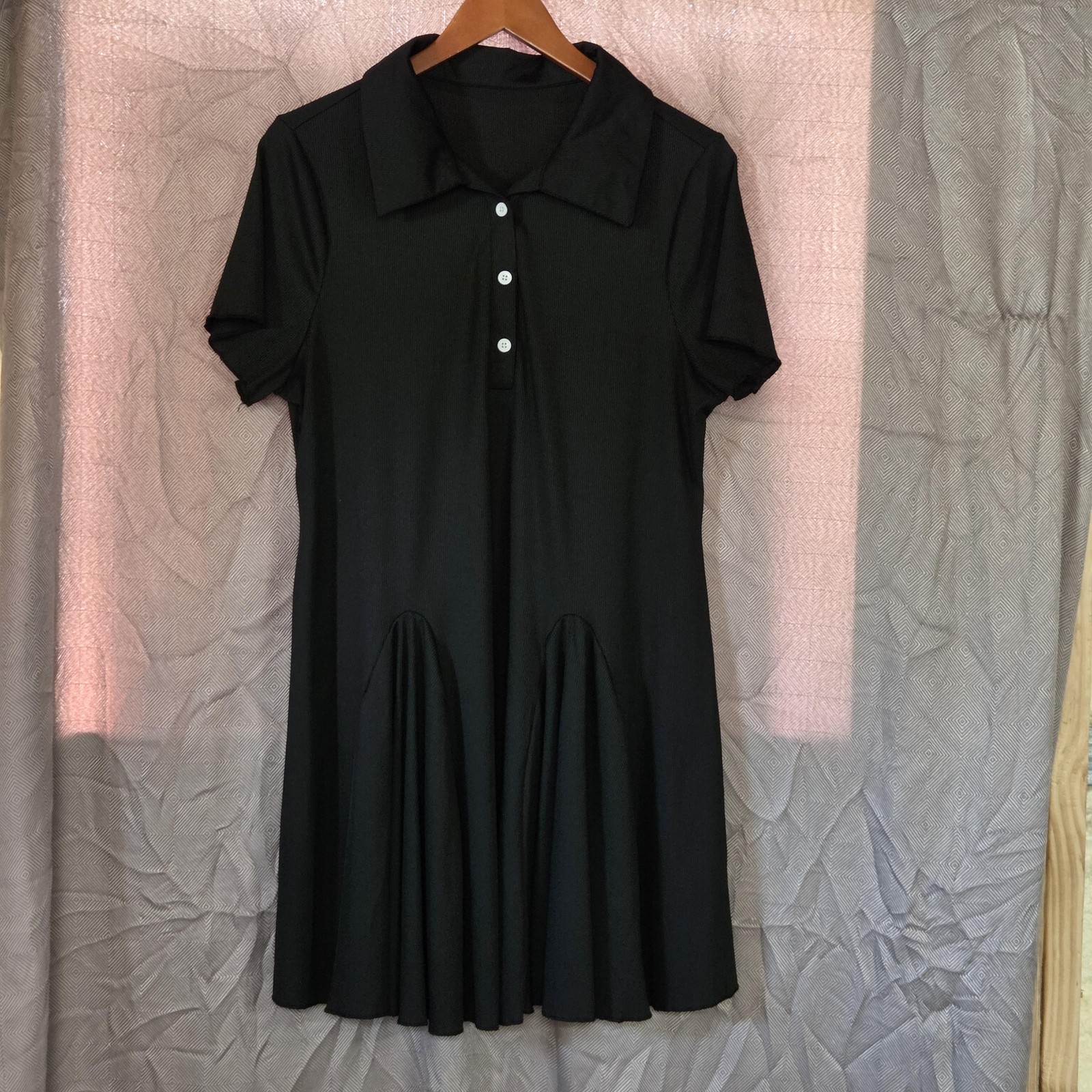 SheIn Curve Dress Womens 2XL Black Solid Short Sleeve Collared Swing Short