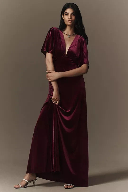 Anthropologie – BHLDN Amelia Deep-V Stretch Velvet Maxi Dress – Sale OFF