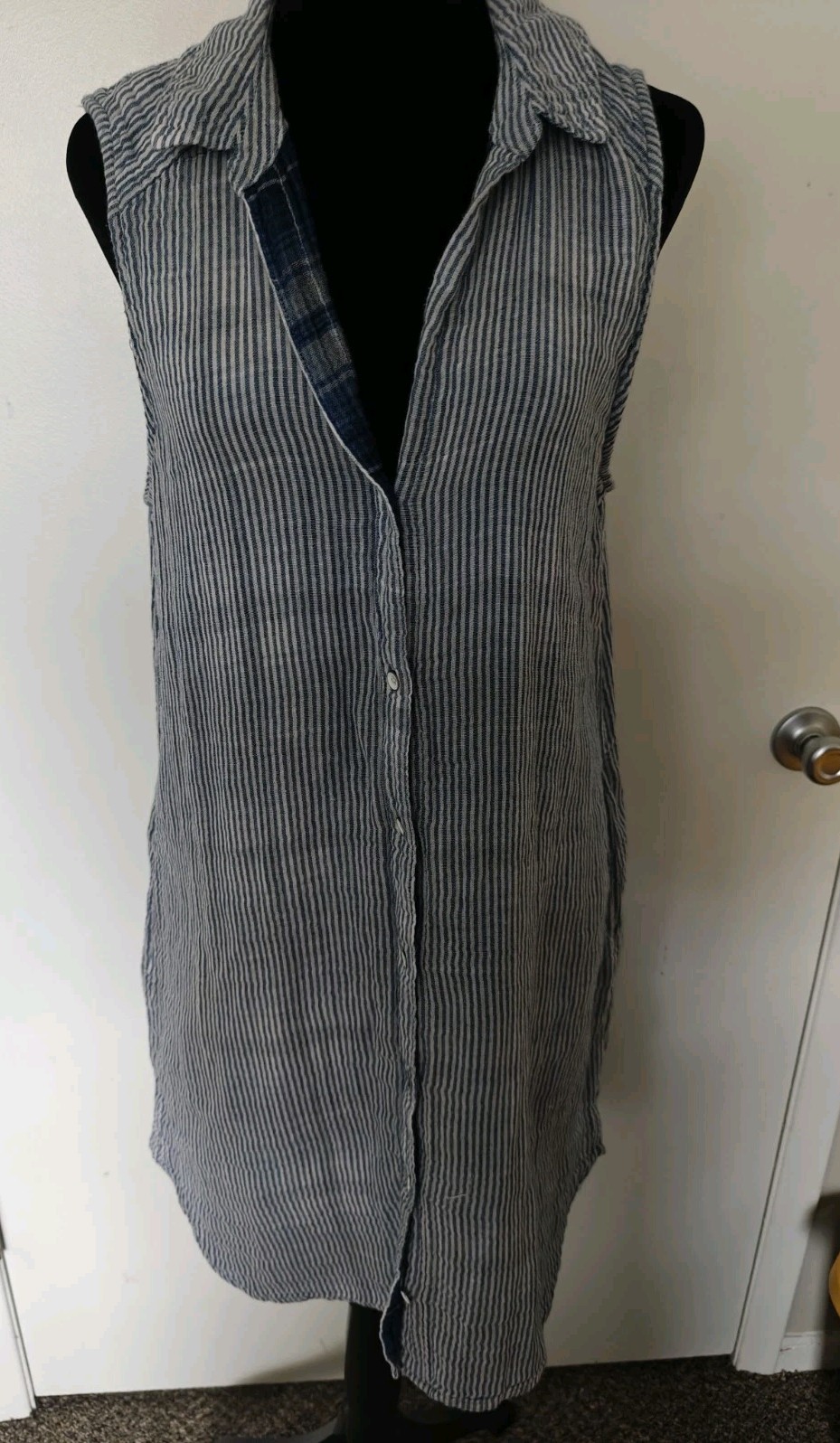 bella dahl Blue/White Striped Sleeveless Collared Button Front Midi Dress L