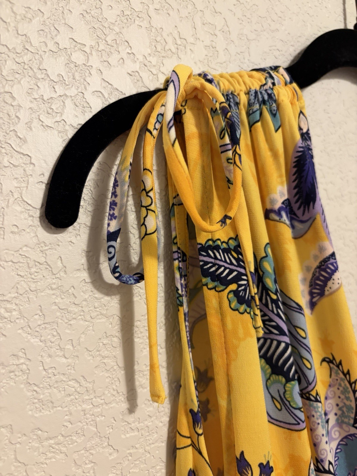 IMAN Yellow Floral V-Neck Tie-Shoulder Maxi Dress (Size XL Petite)