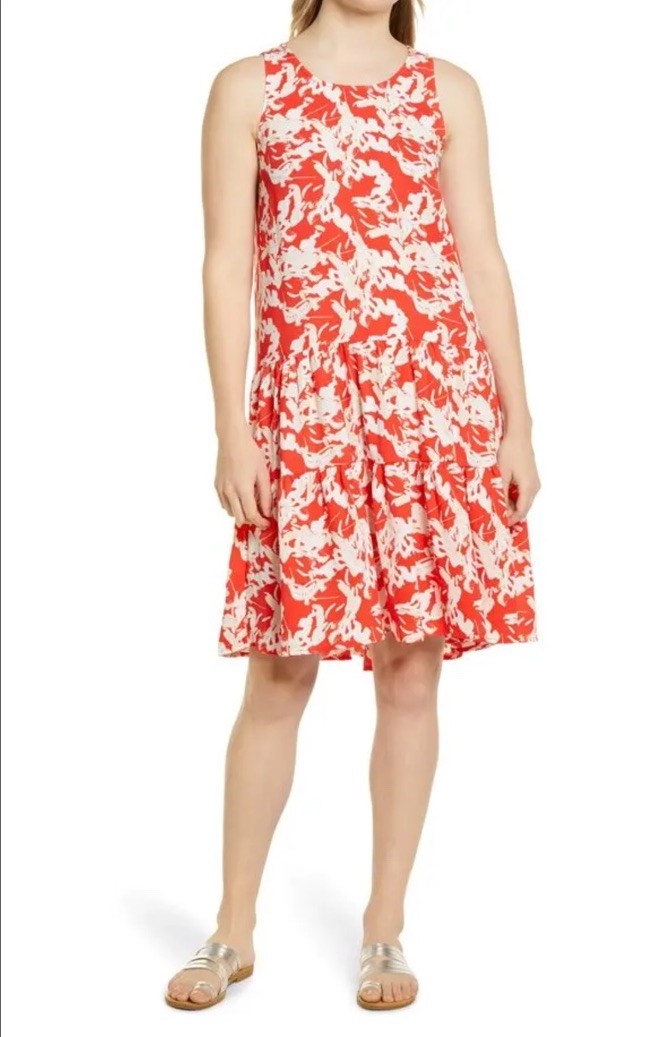 NEW Caslon Red Poppy Villa Floral Sleeveless Tiered Dress Size Small NWT