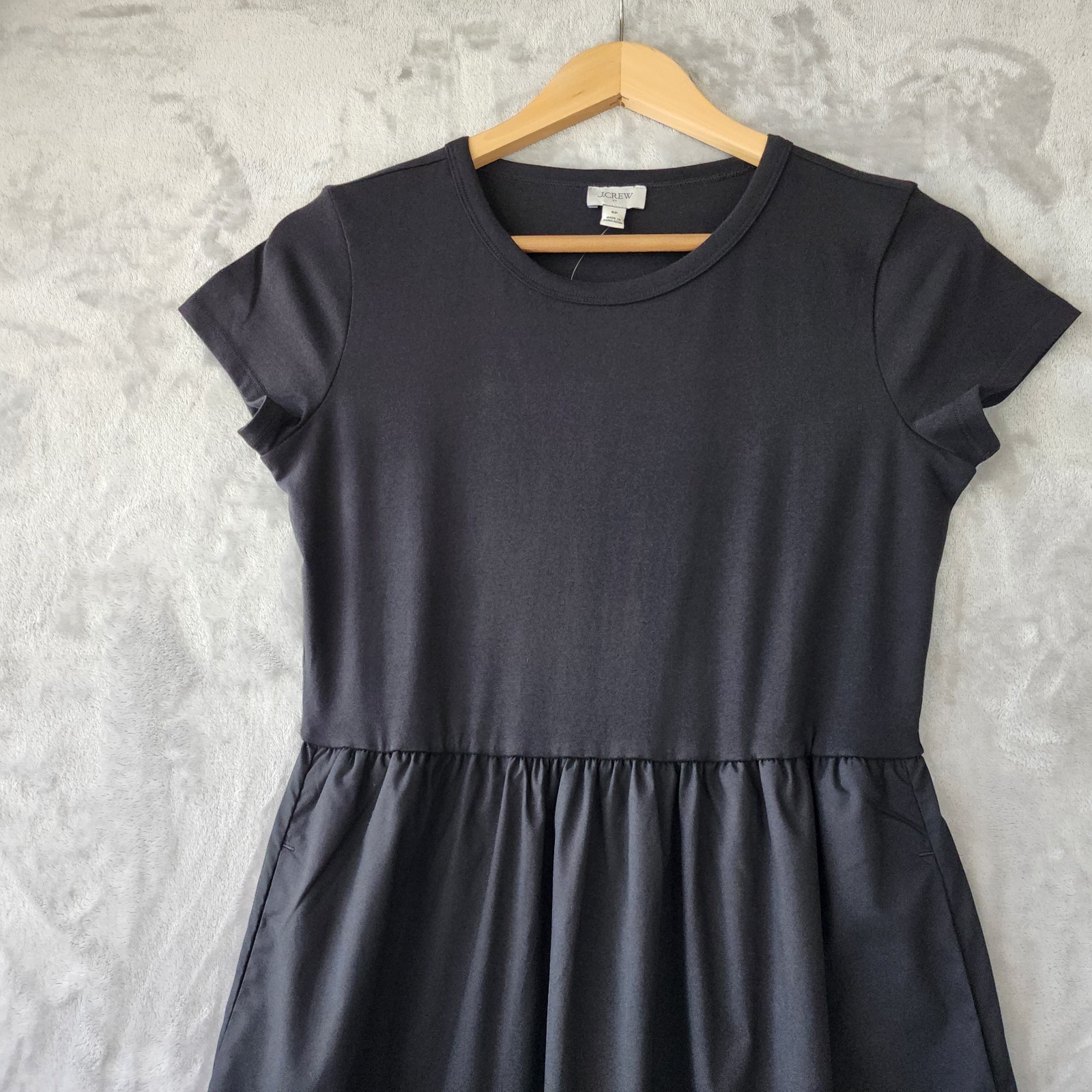 J.Crew Dress Womens Size Small Petite Black Pockets Short Sleeve Knit Top SP NWT